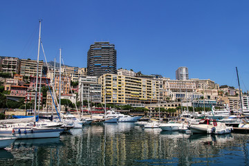 Boats docked at Port Hercules in La Condamine ward of Monaco.