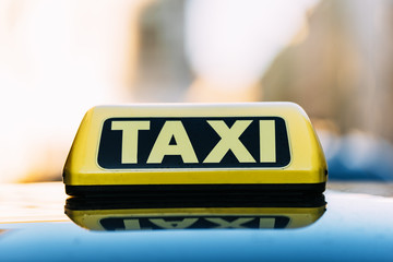 Close up of a taxi roof sign in Vienna. © santypan