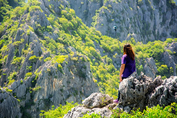 Obraz premium Tourists stand selfie at khaodang on July 19,2016 in prachuapkhirikhan,Thailand.