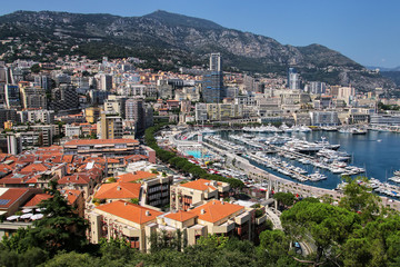 Fototapeta na wymiar View of La Condamine ward and Port Hercules in Monaco