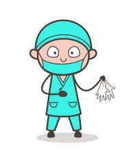 Cartoon Surgeon Showing Medical Gloves Vector