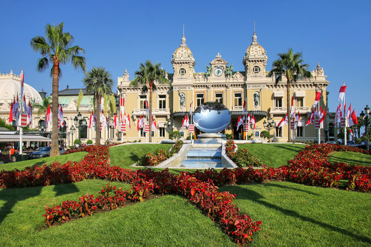 View of Monte Carlo Casino with garden in Monaco.
