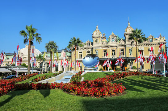 View of Monte Carlo Casino with garden in Monaco.