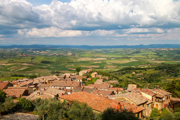 Fototapeta na wymiar View of Montalcino town from the Fortress in Val d'Orcia, Tuscany, Italy