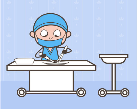 Cartoon Surgeon Doing Experiment in Medical Lab Vector Concept