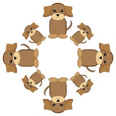Puppies sitting in ring on white background.