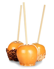 Delicious candy apples on white background