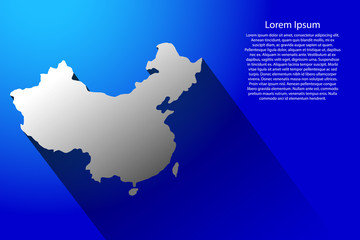 Fototapeta premium Abstract map of China with long shadow on blue background of vector illustration
