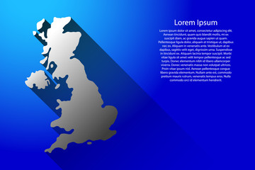 Obraz premium Abstract map of United Kingdom with long shadow on blue background of vector illustration