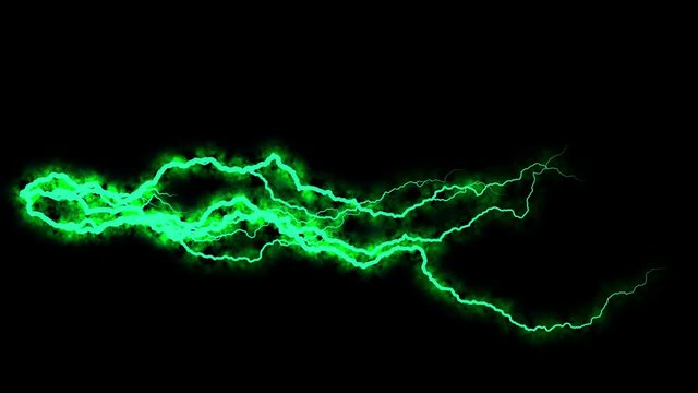 Electricity crackling. Abstract background with electric arcs. Realistic lightning strikes.Thunderstorm with flashing lightning. Seamless looping. Green.