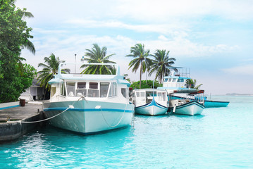 Fototapeta na wymiar Modern boats at tropical resort