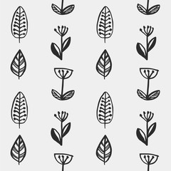 Hand drawn autumnal leaves seamless pattern in gray colors V.6