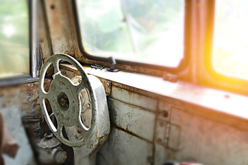 Old railroad steering wheel, Train driver room