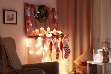 Beautiful fireplace decorated for Christmas