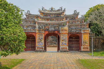 Fototapeta premium Gate in the Inner Gardens, Imperial City, Complex of Hue Monuments in Hue, World Heritage Site, Vietnam