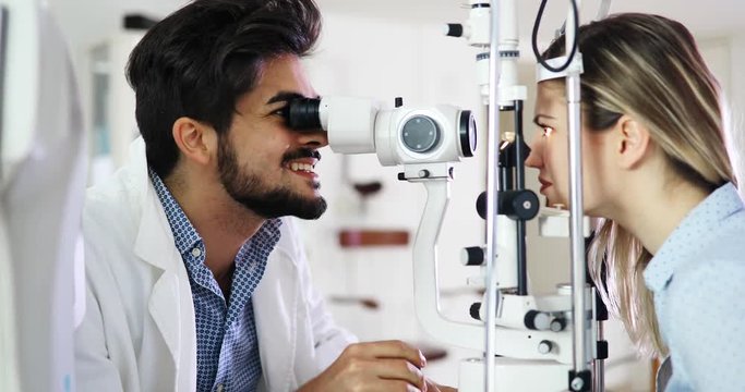 Ophthalmology concept. Patient eye vision examination in ophthalmological clinic