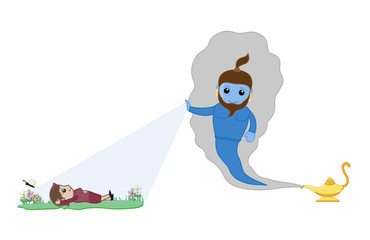 Genie Blessing to a Cartoon Girl