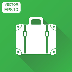 Suitcase icon. Business concept case pictogram. Vector illustration on green background with long shadow.