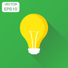 Lightbulb icon. Business concept light bulb pictogram. Vector illustration on green background with long shadow.