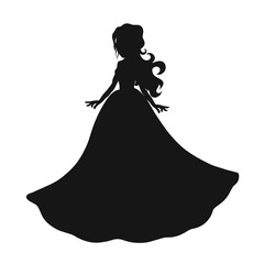 Silhouette of a charming girl in a lush dress