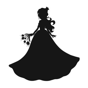 recommend clip art: Beautiful princess with a bouquet of flowers, silhouette
