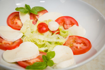 Insalata caprese, pomodori e mozzarella, close-up