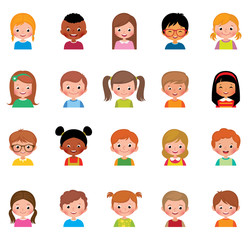 Vector illustration set of different avatars of boys and girls on a white background
