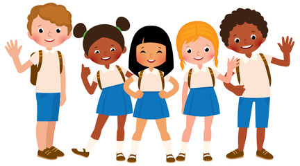 Group of happy children in school uniform