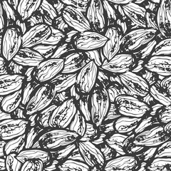Ink hand drawn seamless pattern with almond