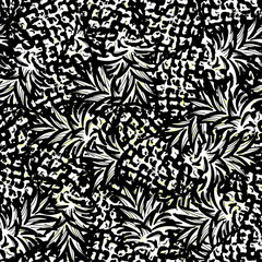 Ink hand drawn seamless pattern with pineapples