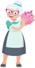 Senior woman holding a piggy bank for money