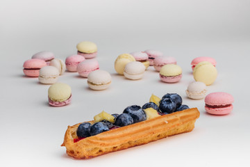  macarons  and Brewed cake eclair