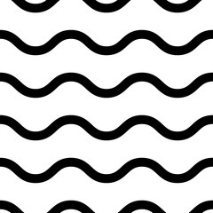Zigzag wave lines seamless vector pattern. Black and white curvy background.