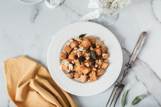 Roasted pumpkin with cheese and sage