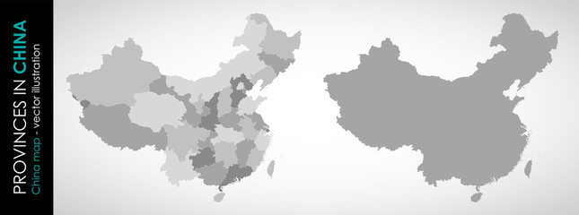 Vector map of China and provinces GRAY