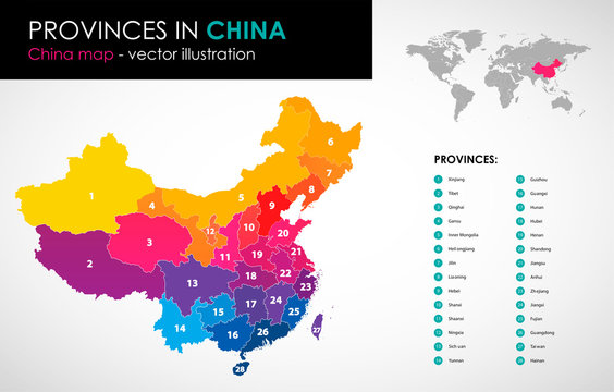 Vector map of China and provinces COLOR