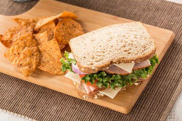 Ham Turkey Sandwich For Lunch With Chips