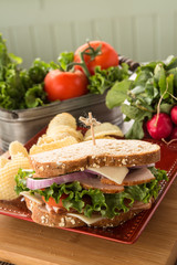 Sandwich For Lunch With Ham Turkey Swiss Cheese