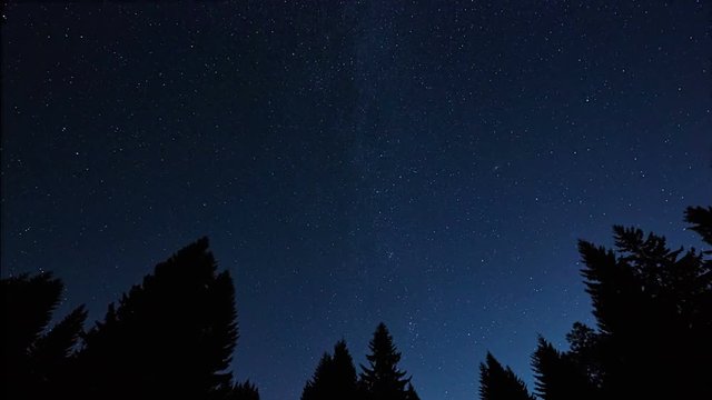 timelapse of night sky with stars and meteors, Krkonose, Czech Republic
