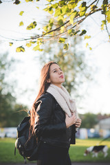 young beautiful long hair woman in town