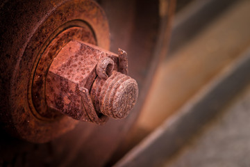 Old rusted nut close up background.