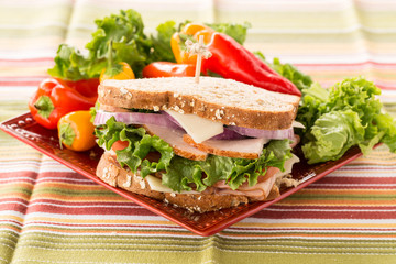 Colorful Healthy Lunch Sandwich With Sweet Peppers On Plate