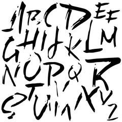 Hand drawn dry brush font. Modern brush lettering. Grunge style alphabet. Vector illustration.