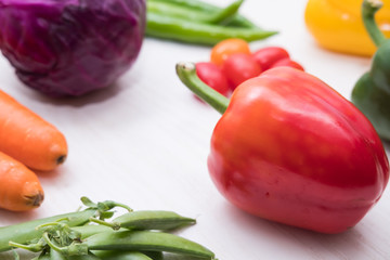 Close up of various colorful raw vegetables
