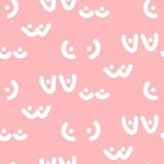 Woman breast vector seamless pattern. Funny boobs background. Soft pink and white pattern.