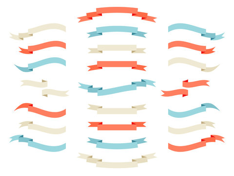 Vector ribbon set. Retro styled vintage flat design elements ribbons template collection.