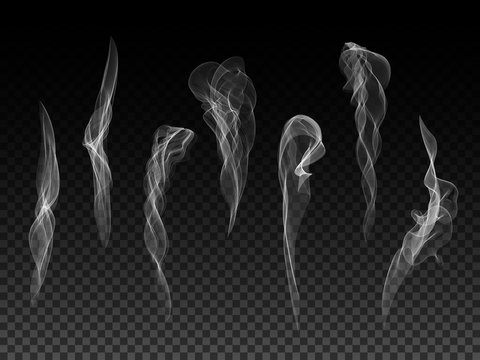 Realistic transparent vector smoke texture set. Digital abstract smoke design element collection.