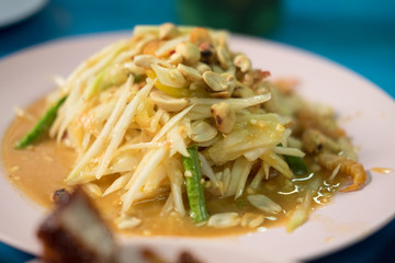 Close-up of green papaya salad