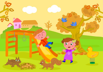 Obraz na płótnie Canvas Kids in park in autumn vector
