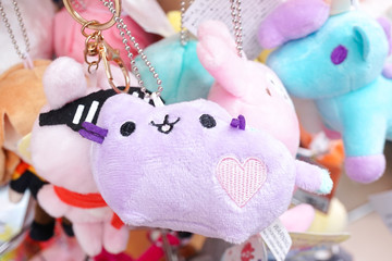 Cat keychain. Small cat and other animal plush dolls for key holder, common and cute Japanese souvenirs.